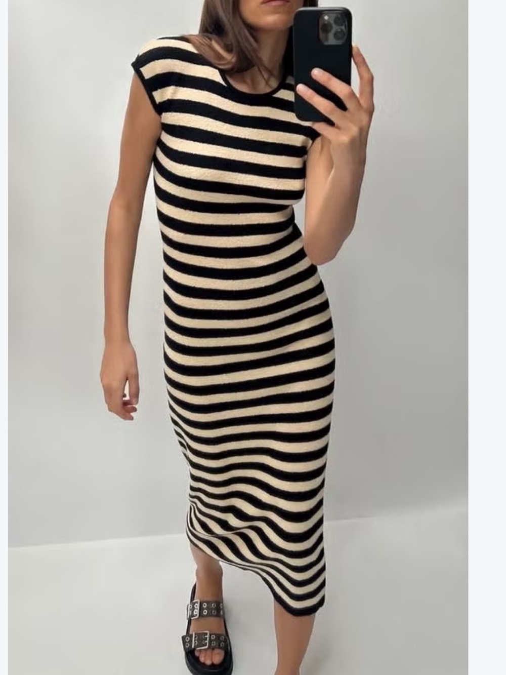 Zara Black and Cream Striped Maxi Dress